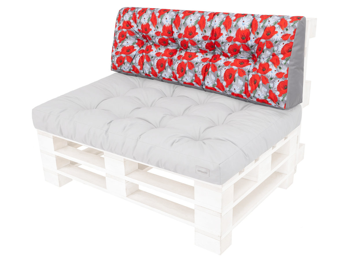 Poduszka oparcie na meble z palet, Leo, Popiel z makami, 120x40 cm