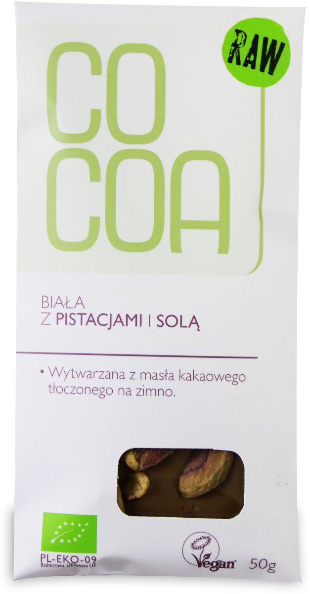 Cocoa CZEKOLADA BIAŁA Z PISTACJAMI I SOLĄ BIO 50 g