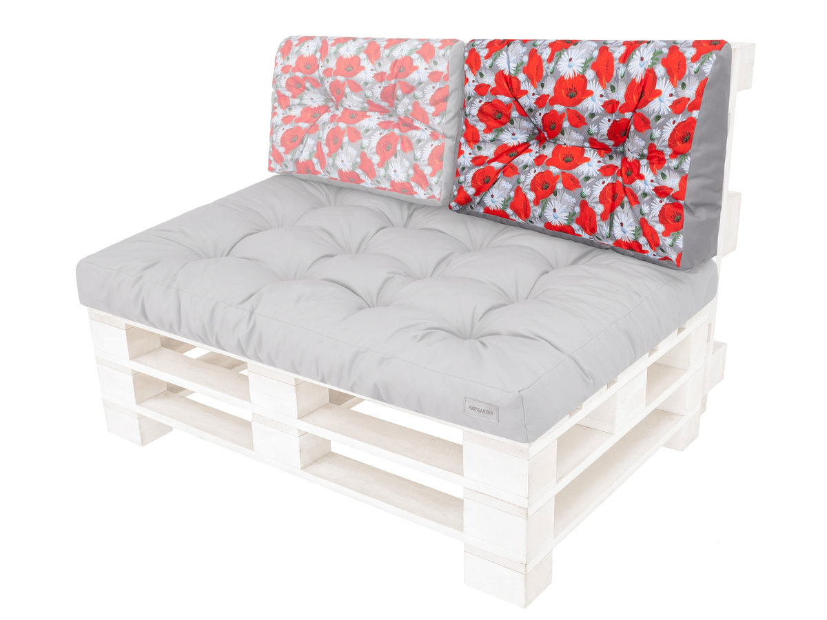 Poduszka oparcie na meble z palet, Leo, Popiel z makami, 2 elementy, 60x40 cm