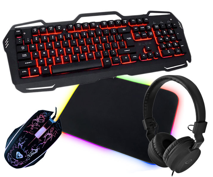 Zestaw Blow klawiatura z podświetleniem LED RED COLD STEEL + mysz + podkładka + słuchawki