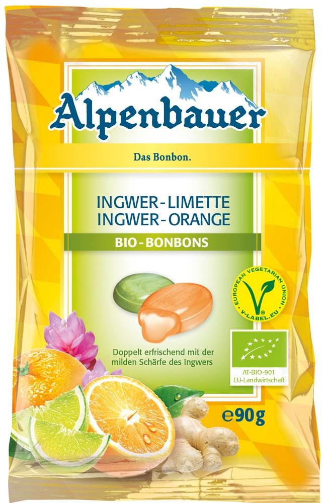 Alpenbauer Cukierki z nadzieniem o smaku imbirowo-limonkowym i imbirowo-pomarańczowym VEGAN BIO 90 g - ALPENBAUER 8988-139E6