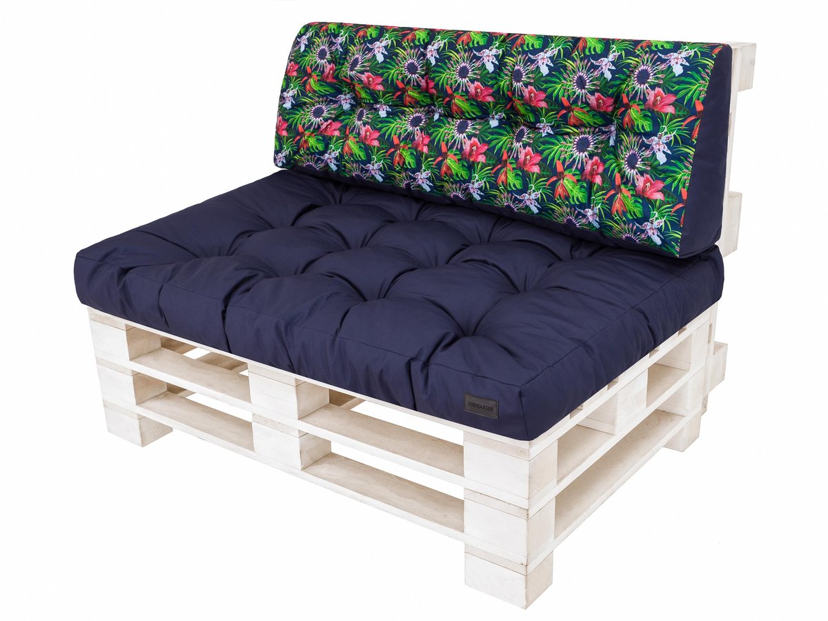 Zestaw poduszek na meble z palet, Leo, Granat z kwiatami, 2 elementy, 120x80 cm
