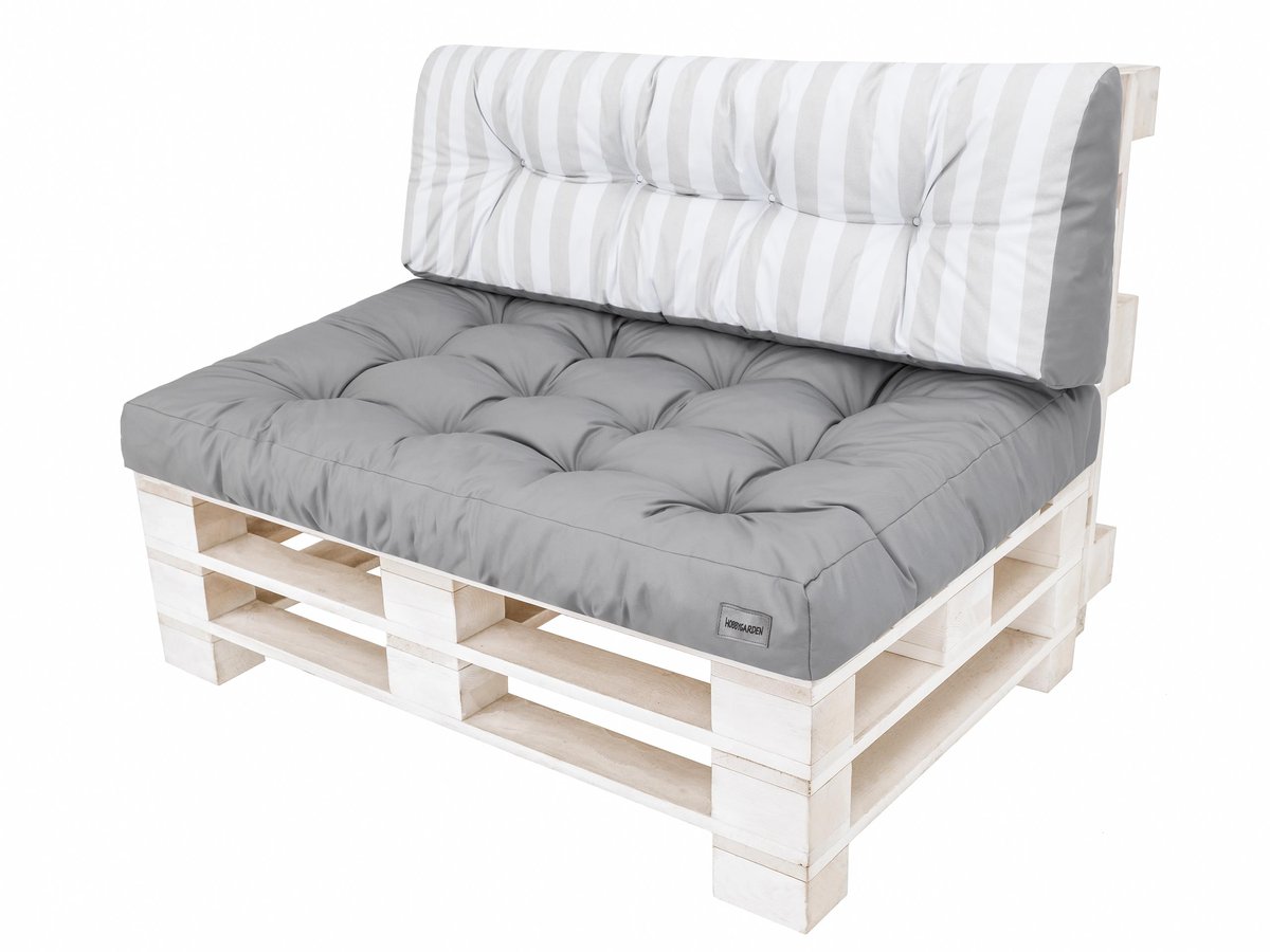 Zestaw poduszek na meble z palet, Leo, Popiel z jasnymi paskami, 2 elementy, 120x80 cm