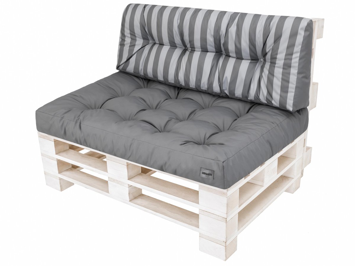 Zestaw poduszek na meble z palet, Leo, Popiel z popielatymi pasami, 2 elementy, 120x80 cm