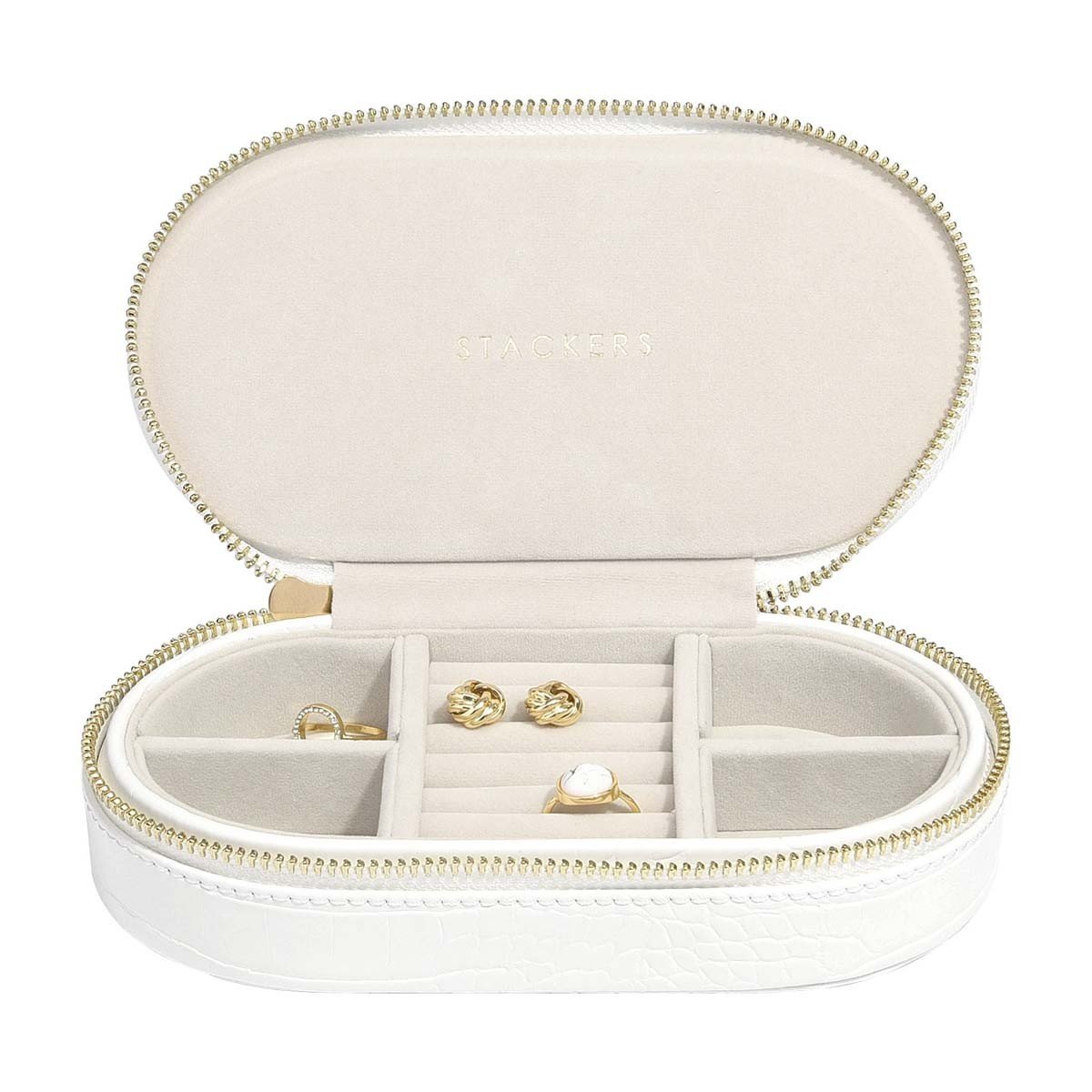 Stackers Pudełko na biżuterię podróżne Travel owalne Croc białe 74346