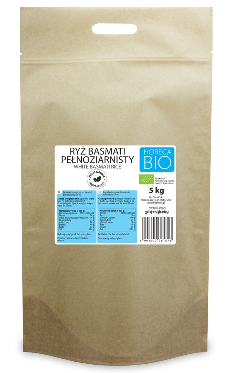 HORECA - pozostałe RYŻ BASMATI PEŁNOZIARNISTY BIO 5 kg - HORECA