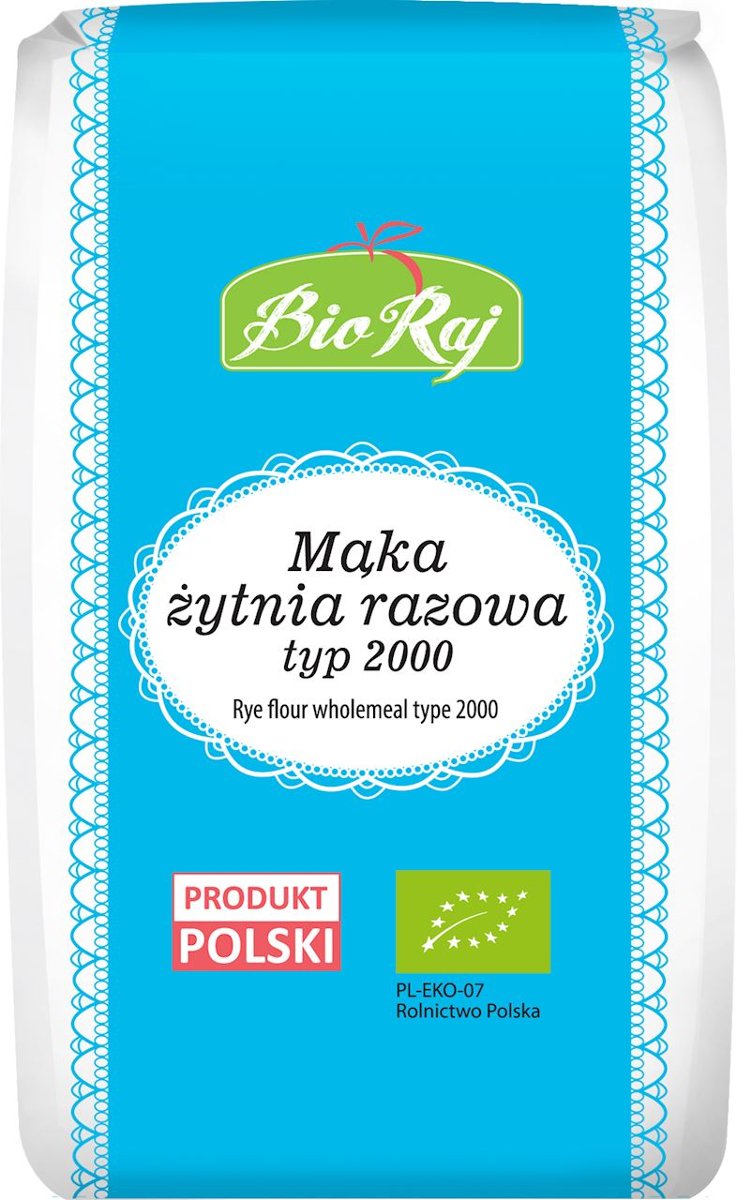 Bio Raj MĄKA ŻYTNIA RAZOWA TYP 2000 BIO 1 kg -