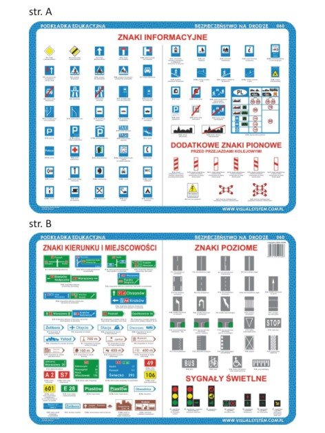 Nieprzypisany Podkładka edukacyjna Znaki kierunku i miejscowości poziome sygnały świetlne informacyjne VISU003