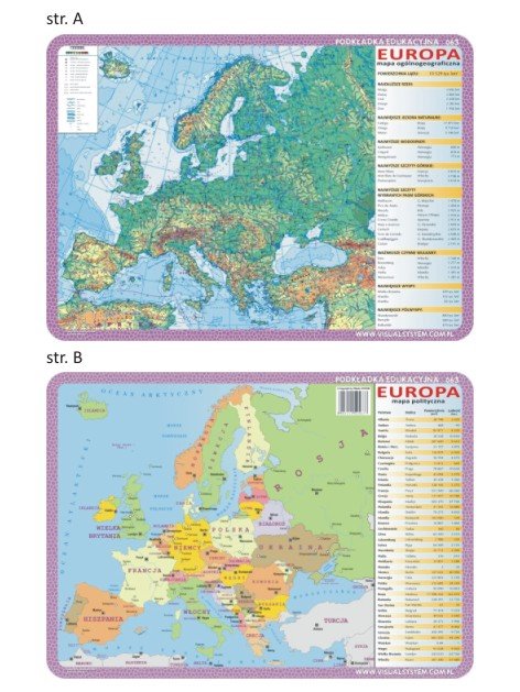 Nieprzypisany Podkładka edukacyjna Europa mapa ogólnogeograficzna i polityczna VISU004