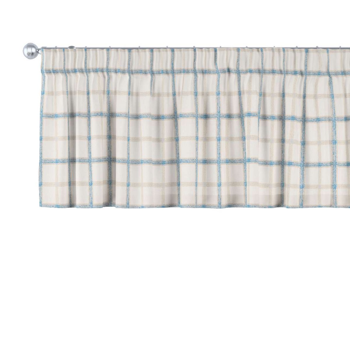 Dekoria Lambrekin na taśmie marszczącej ecru tło niebieska kratka 130 × 40 cm Avinon 393-131-66