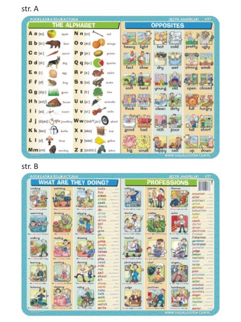 Nieprzypisany Podkładka edukacyjna The alphabet opposites what are they doing$99 professions VISA003