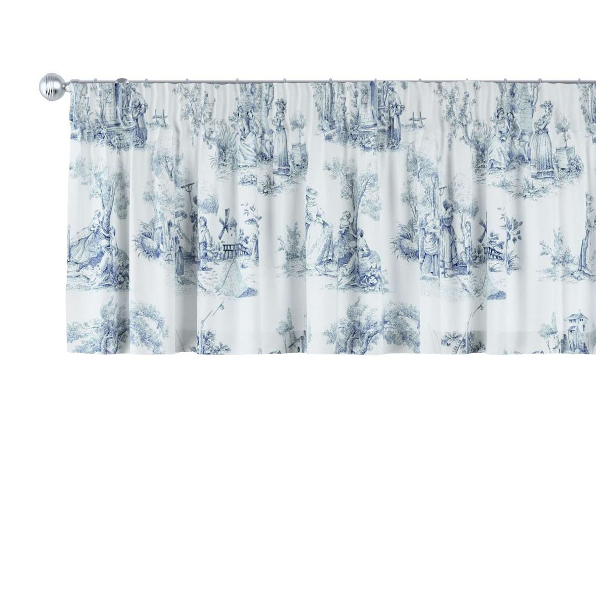 Dekoria Lambrekin na taśmie marszczącej tło ecru niebieskie postacie 260 × 40 cm Avinon 396-132-66