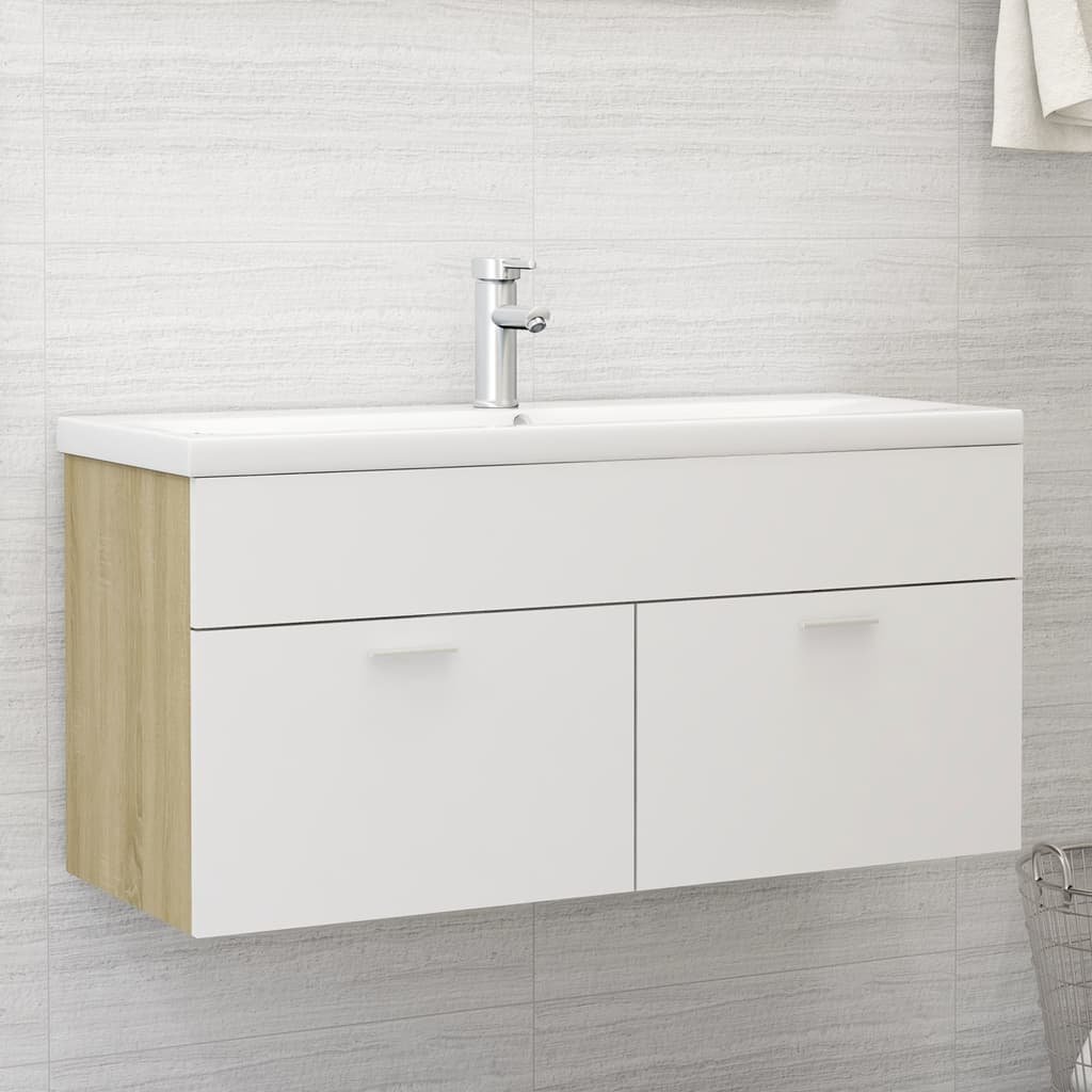 vidaXL vidaXL Szafka pod umywalkę, biel i dąb sonoma, 100x38,5x46 cm, płyta