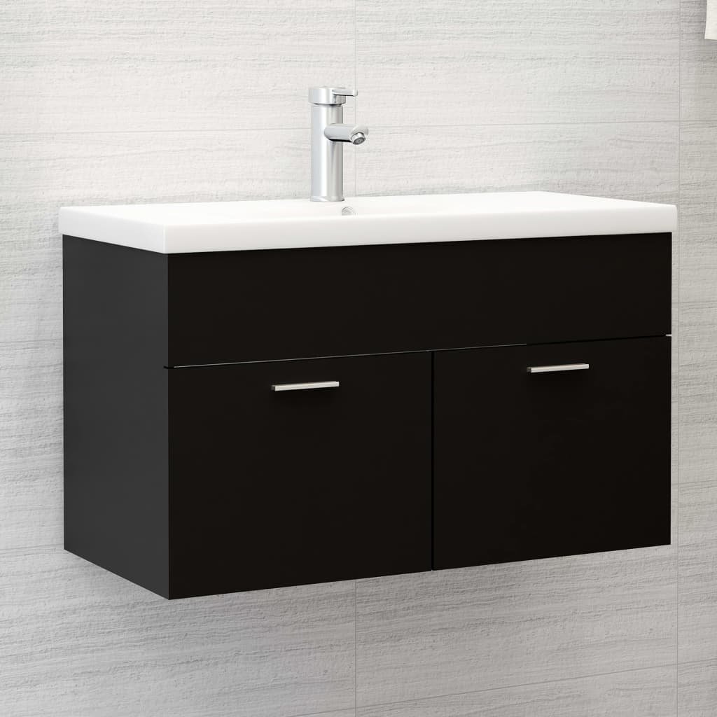 vidaXL vidaXL Szafka pod umywalkę, czarna, 80x38,5x46 cm, płyta wiórowa