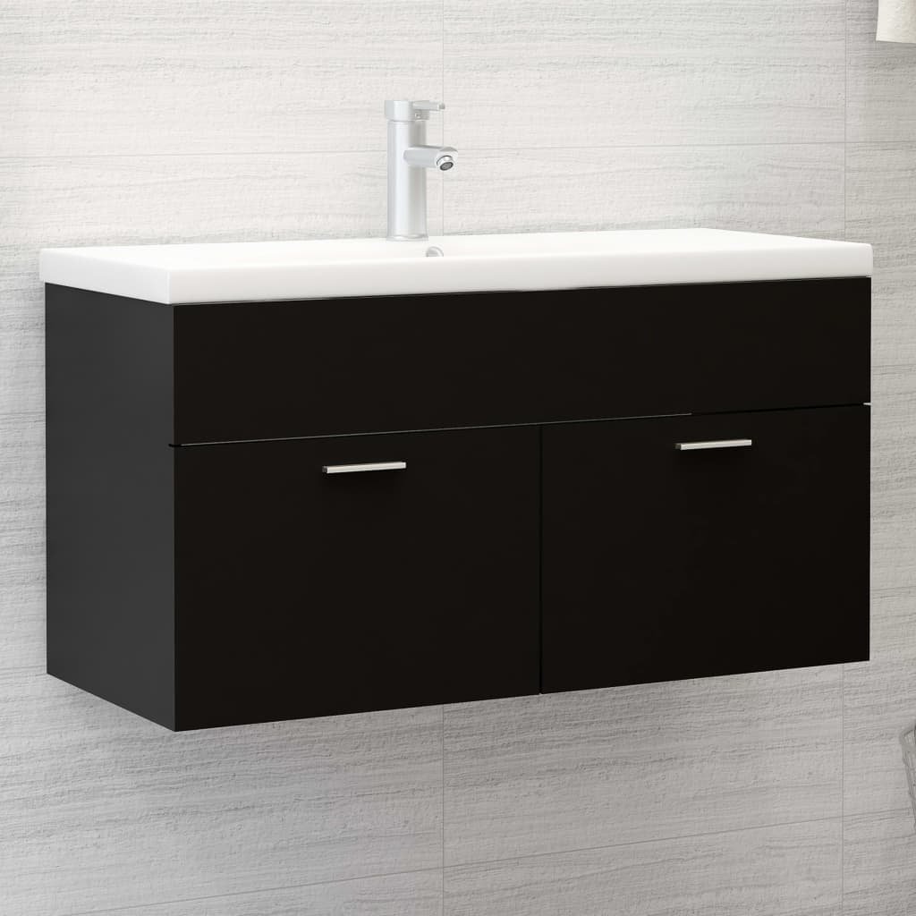 vidaXL vidaXL Szafka pod umywalkę, czarna, 90x38,5x46 cm, płyta wiórowa