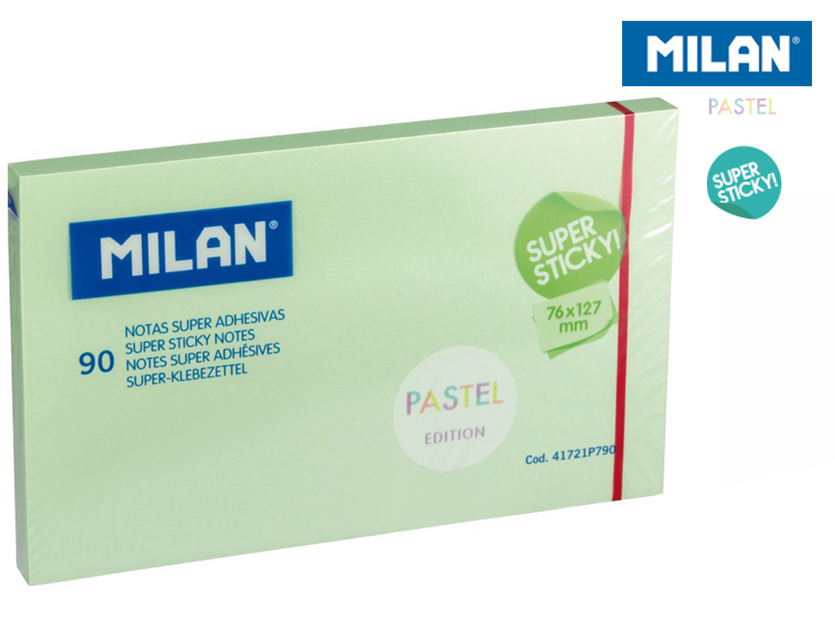 MILAN Karteczki samoprzylepne zielone Milan super sticky pastel 127 x 76, 90 sztuk
