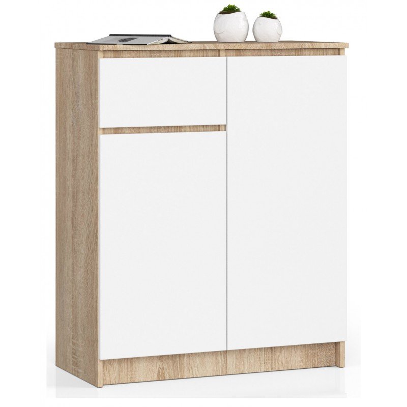 KOMODA K 80 cm 2 DRZWI 1 SZUFLADA DĄB SONOMA / BIAŁA