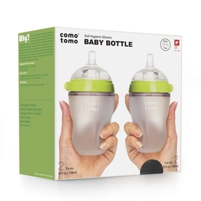 Comotomo, Zestaw antykolkowych butelek silikonowych, MOM'S BREAST, 250 ml, Green Baby