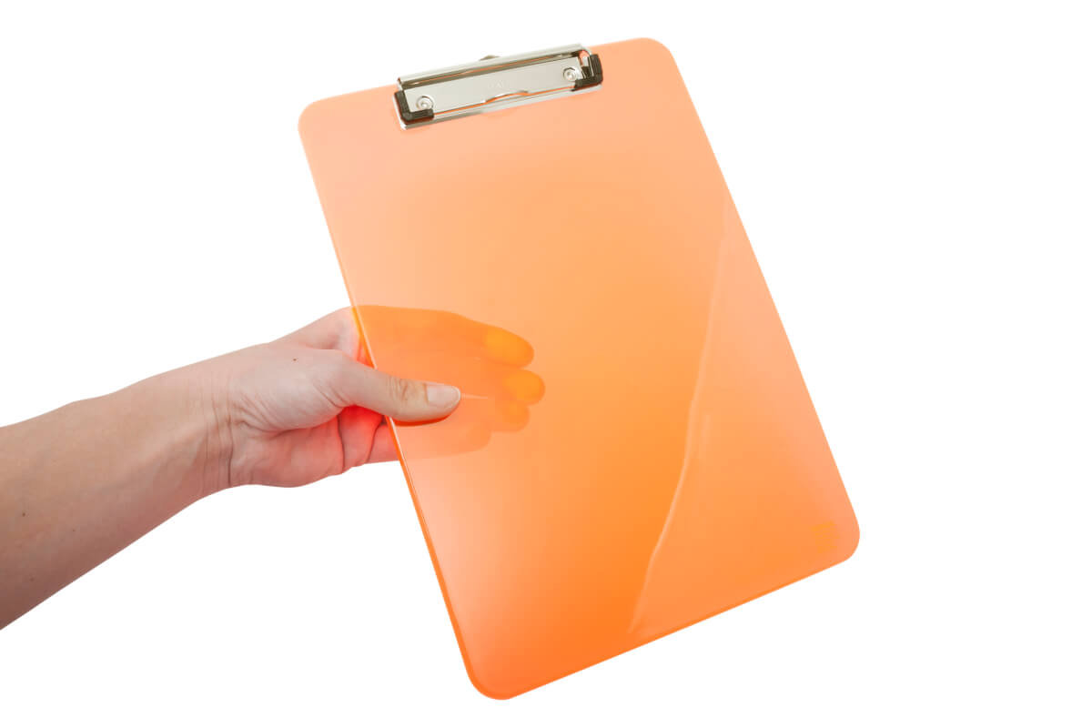 Clipboard plastikowy | podkładka z klipsem | MAULneon | przezroczysty, pomarańczowy neonowy | A4