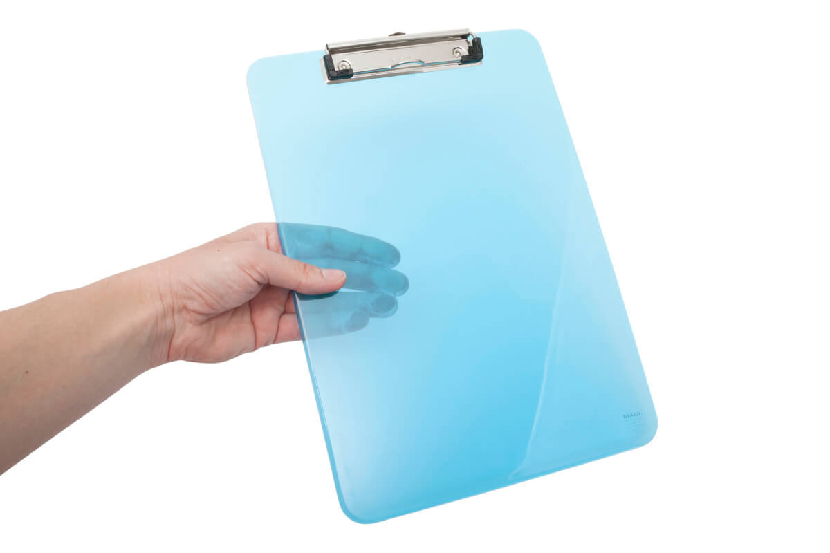 Clipboard plastikowy | podkładka z klipsem | MAULneon | przezroczysty, niebieski neonowy
