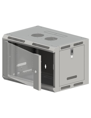Szafa wisząca 19" 6U 600x600, niedzielona, drzwi szklane jednoskrzydłowe, tył osłona pełna, osłony boczne ruchome perforowane, k