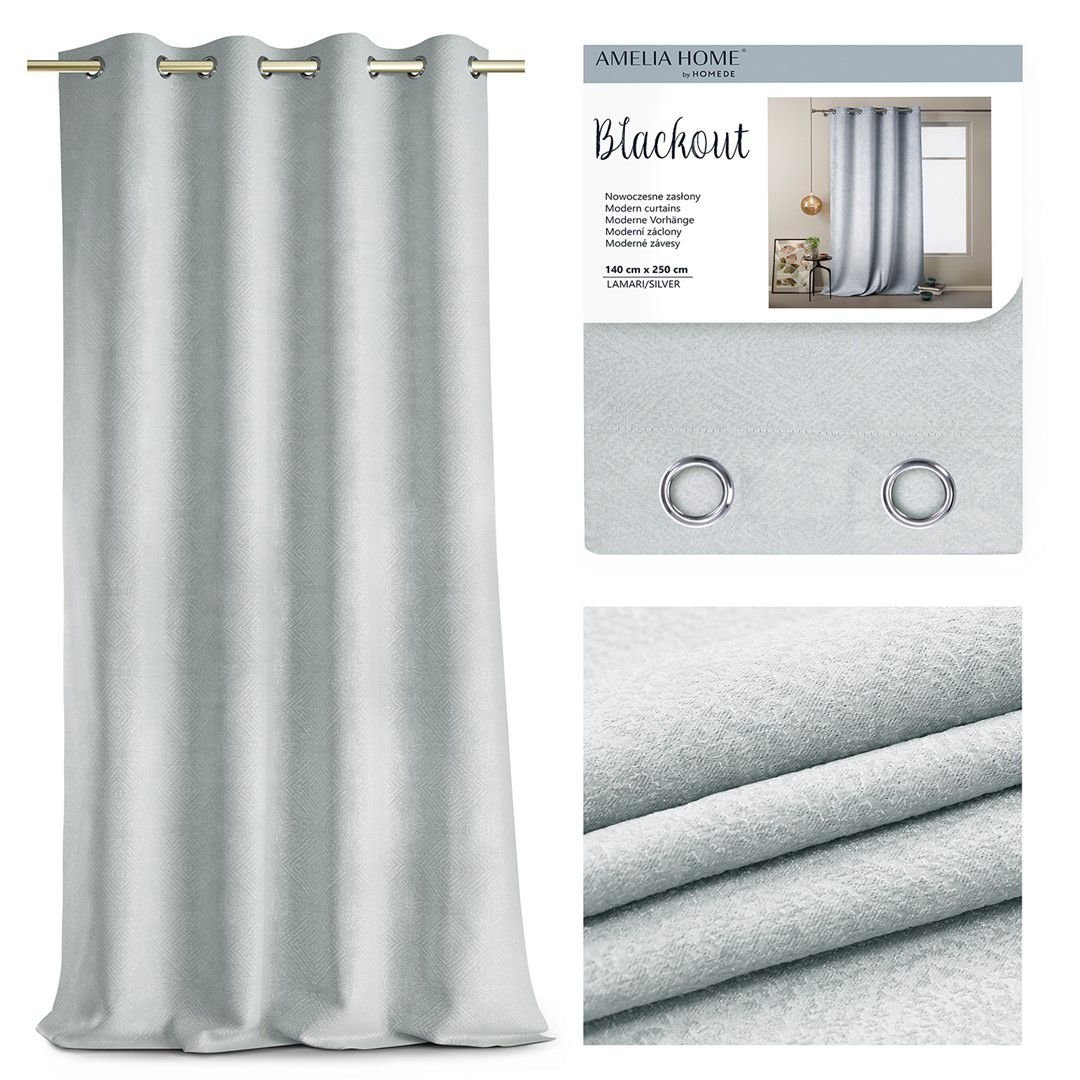 Amelia Home CURT/AH/BLACKOUT/LAMARI/SILVER/140x250 /AH/BL/LA/SI/1425
