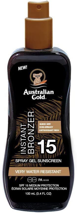 Australian Gold Ochrona przecwisłoneczna do ciała SPF 15 Spray Gel with Bronzer 100 ml