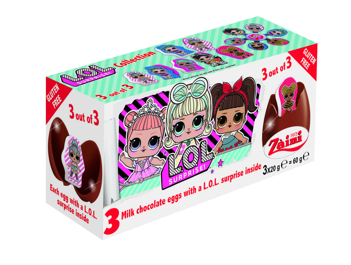 Zaini, czekoladowe jajka z niespodzianką LOL Surprise, 3 sztuki