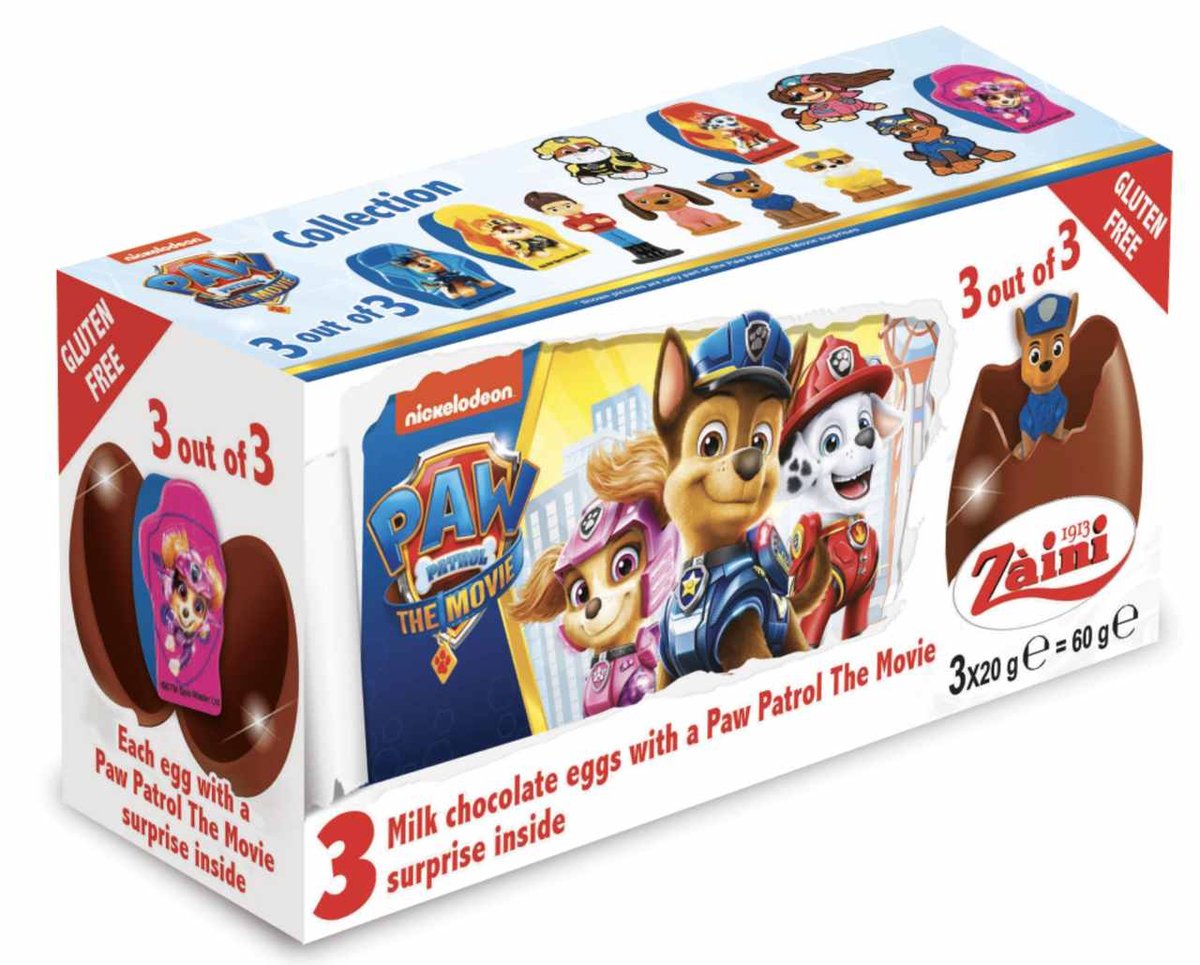 Zaini, czekoladowe jajka z niespodzianką Psi Patrol, 3 sztuki