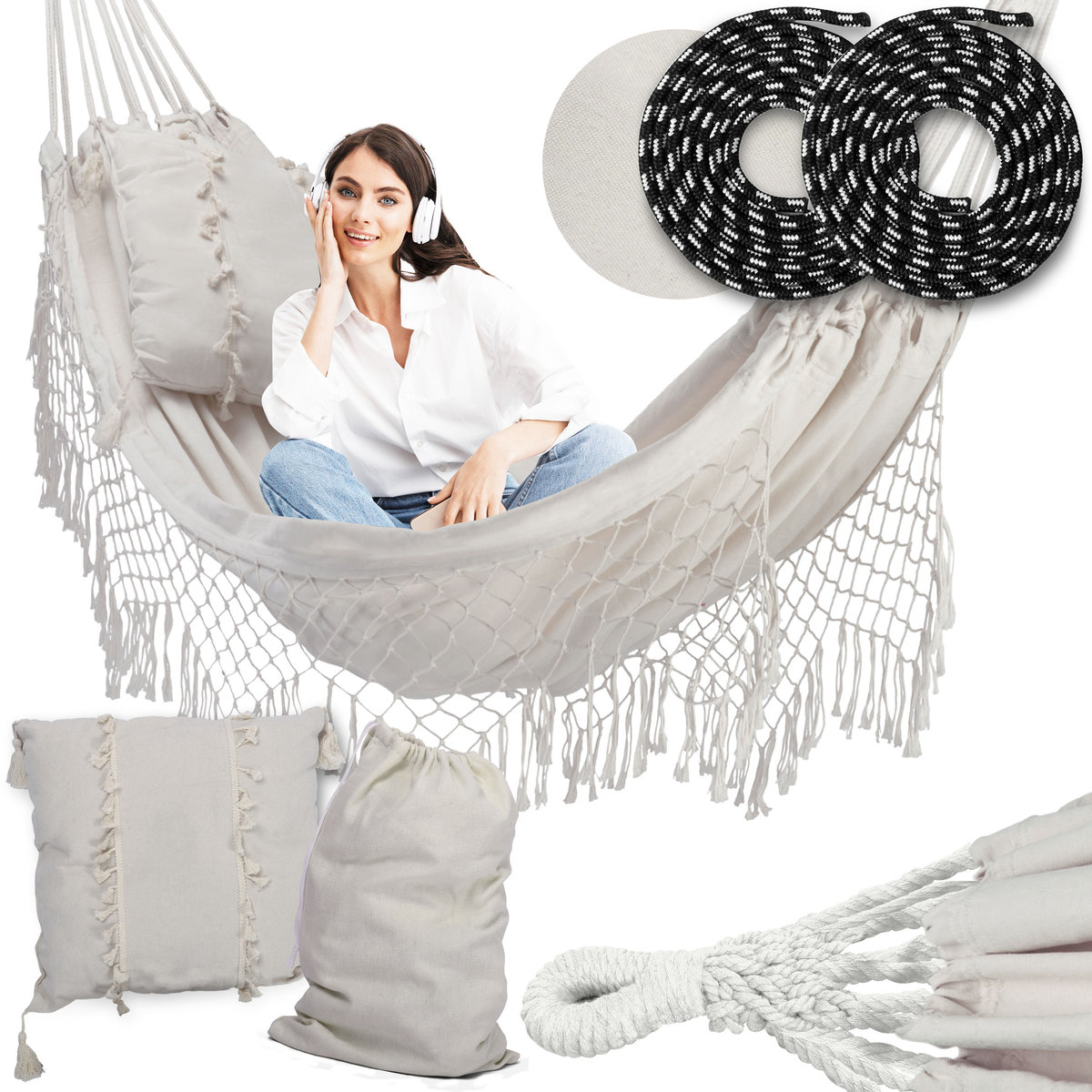 Sofotel Hamak ogrodowy Toledo Double beżowy z poduszką 4129