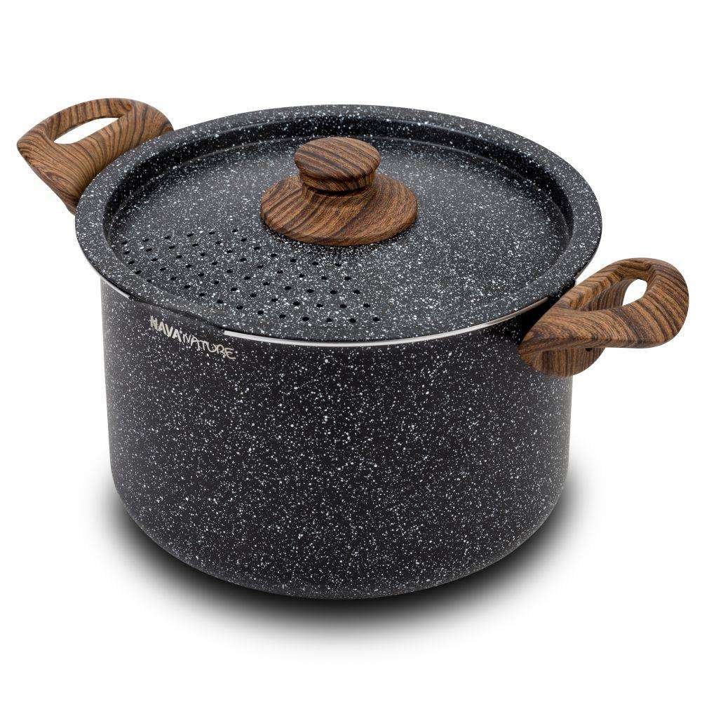 Garnek Granitowy Z Pokrywką Do Odcedzania 22Cm 5.0L Nava Nature 144-125