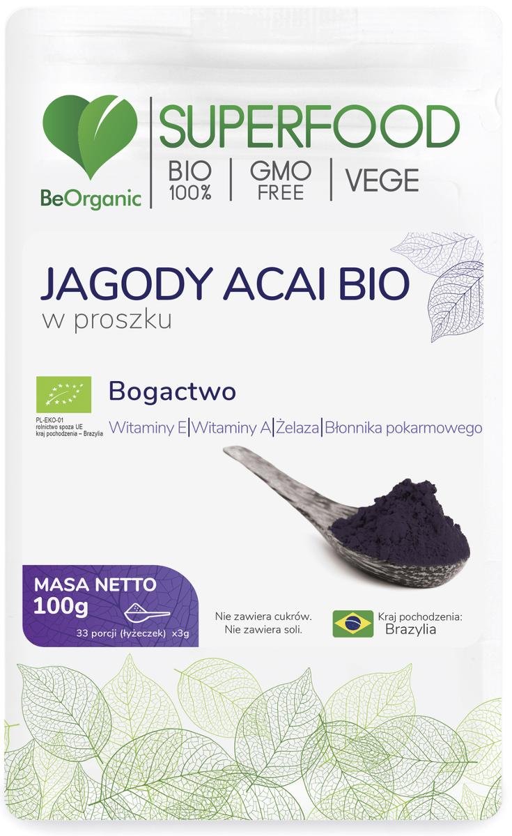MedicaLine Jagody Acai bio w proszku 100g BeOrganic witamina A E żelazo euterpe precatoria MC157