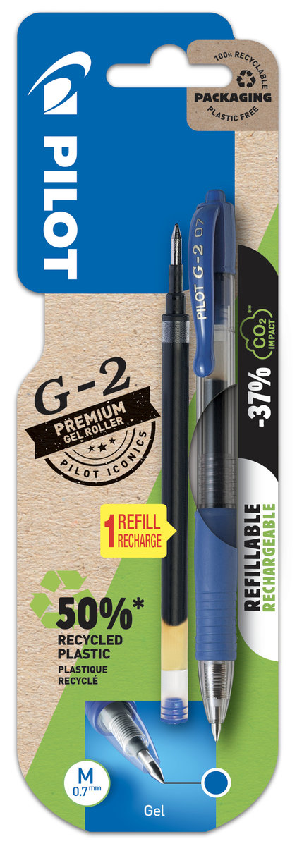 Pilot Eco, długopis G-2 07 X 1 niebieski + 1 X wkład
