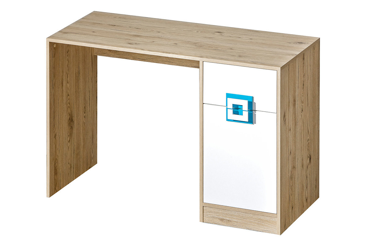 Biurko CAMBI biały/jasny dąb/turkusowy / 120x78x50 / płyta wiórowa