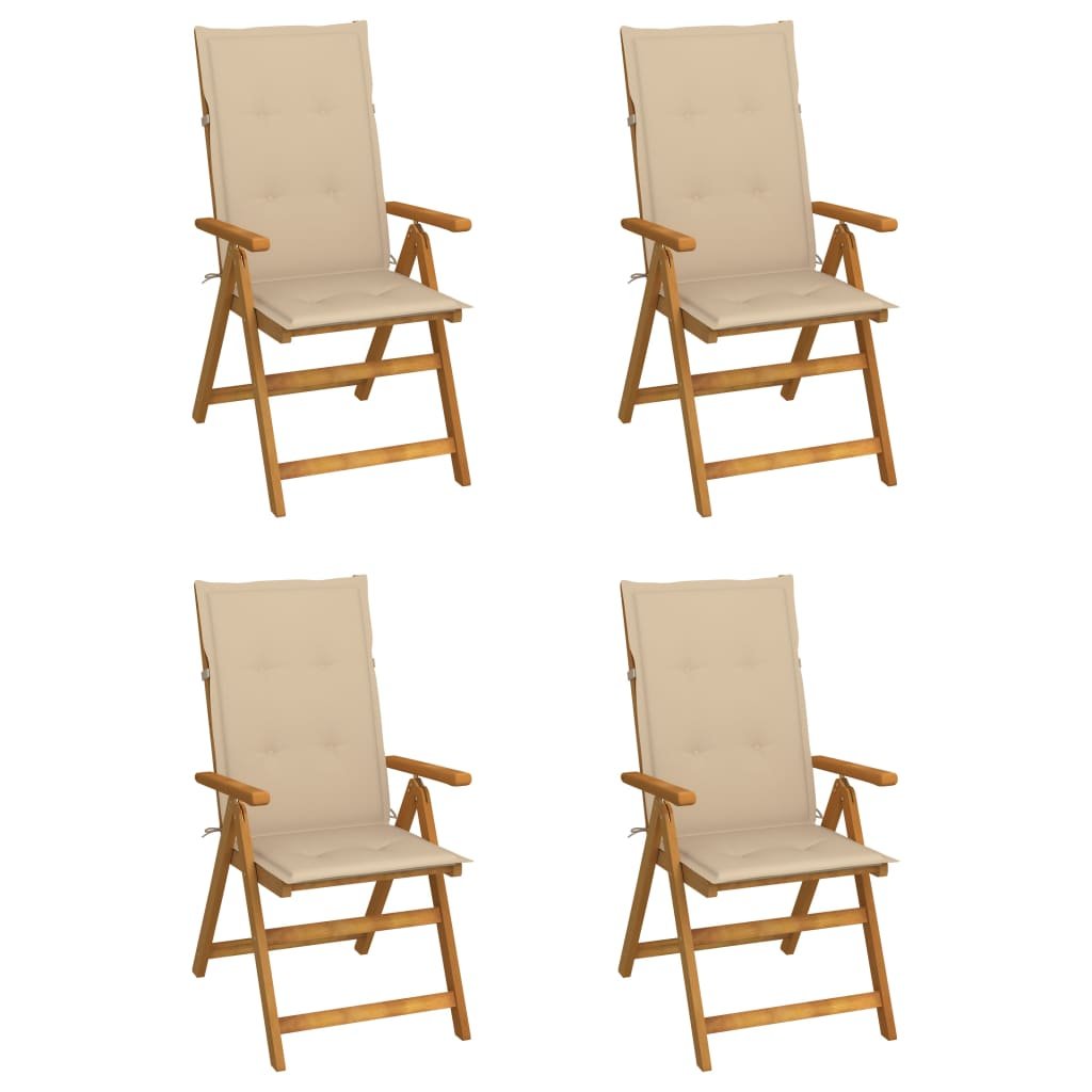 vidaXL Rozkładane krzesła ogrodowe z poduszkami, 4 szt., lita akacja