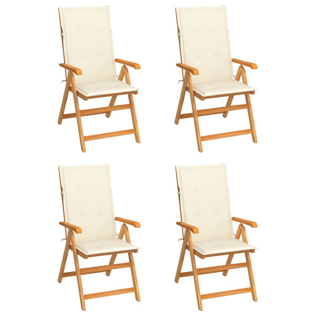 vidaXL Krzesła ogrodowe, 4 szt., kremowe poduszki, drewno tekowe! 3065532
