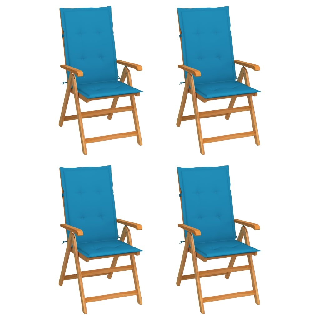 vidaXL Krzesła ogrodowe, 4 szt., niebieskie poduszki, drewno tekowe! 3065534