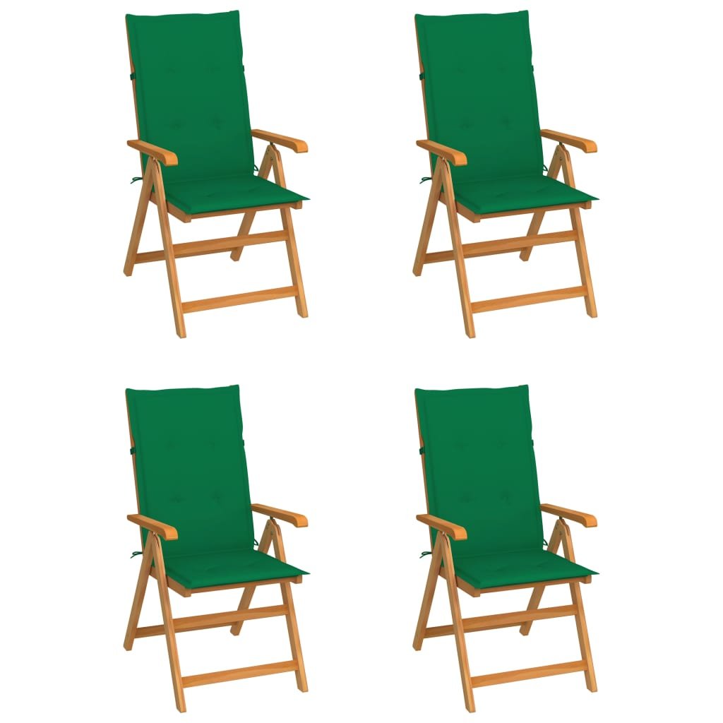 vidaXL Krzesła ogrodowe, 4 szt., zielone poduszki, drewno tekowe! 3065535