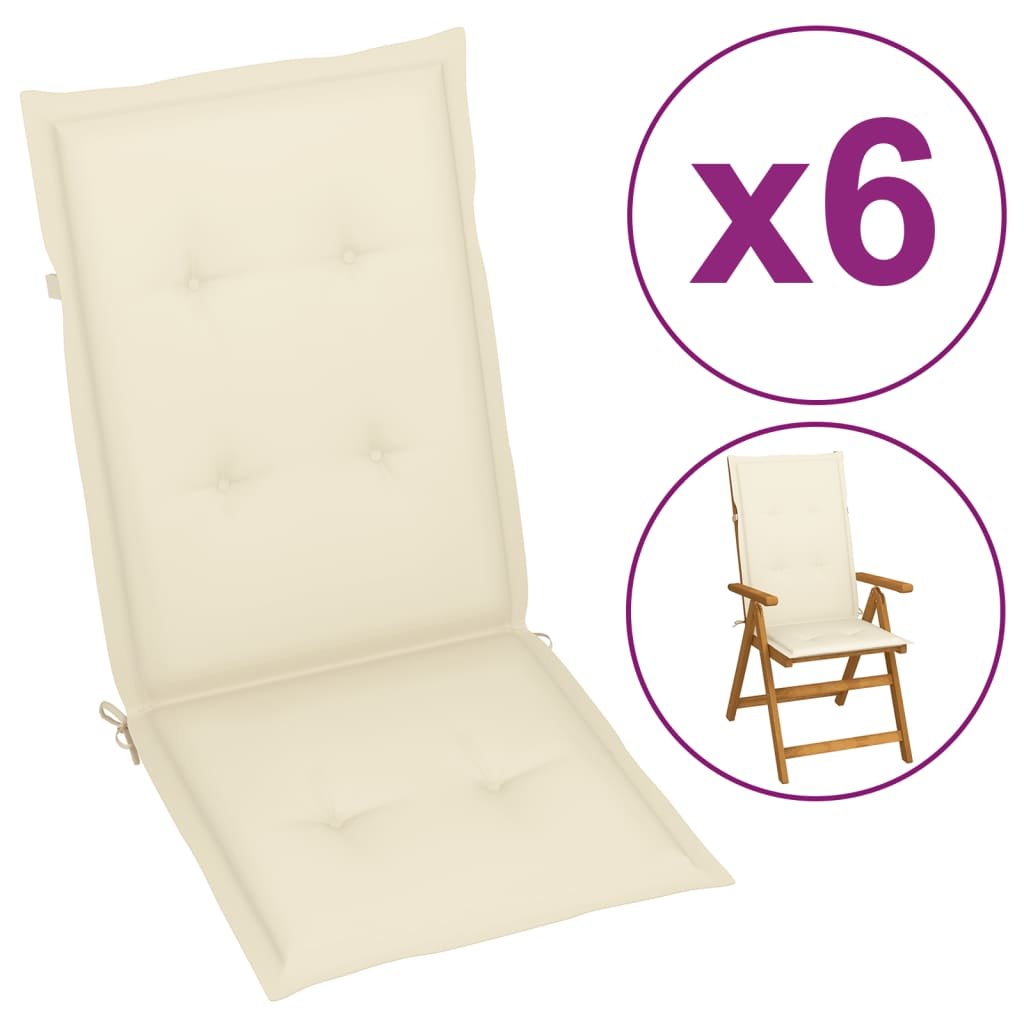 vidaXL Poduszki na krzesła ogrodowe, 6 szt., kremowe, 120x50x4 cm