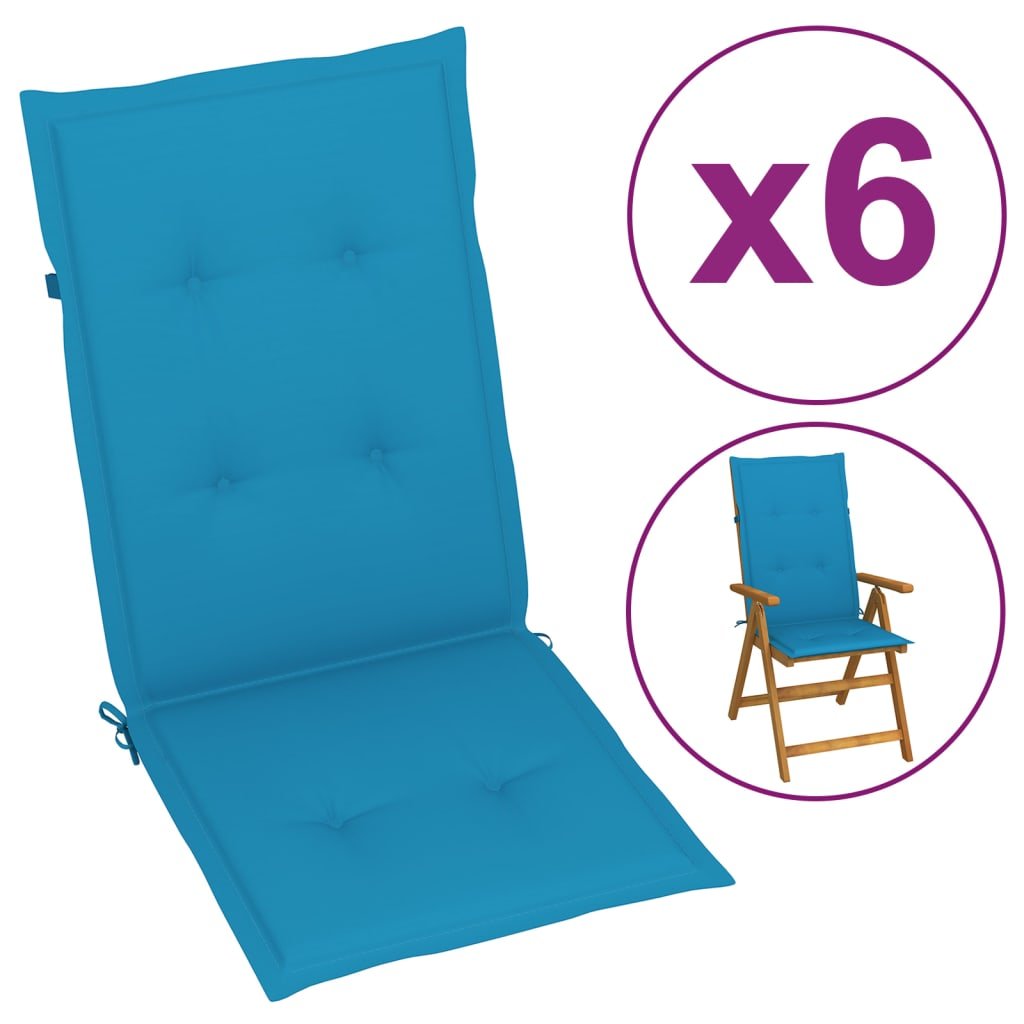 vidaXL Poduszki na krzesła ogrodowe, 6 szt., niebieskie, 120x50x4 cm