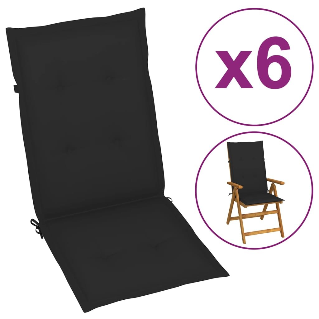 vidaXL Poduszki na krzesła ogrodowe, 6 szt., czarne, 120x50x4 cm