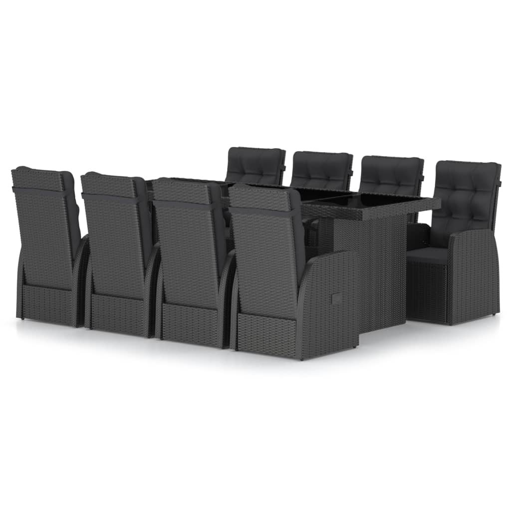 vidaXL 9-cz. zestaw mebli ogrodowych z poduszkami, rattan PE, czarny 3059343