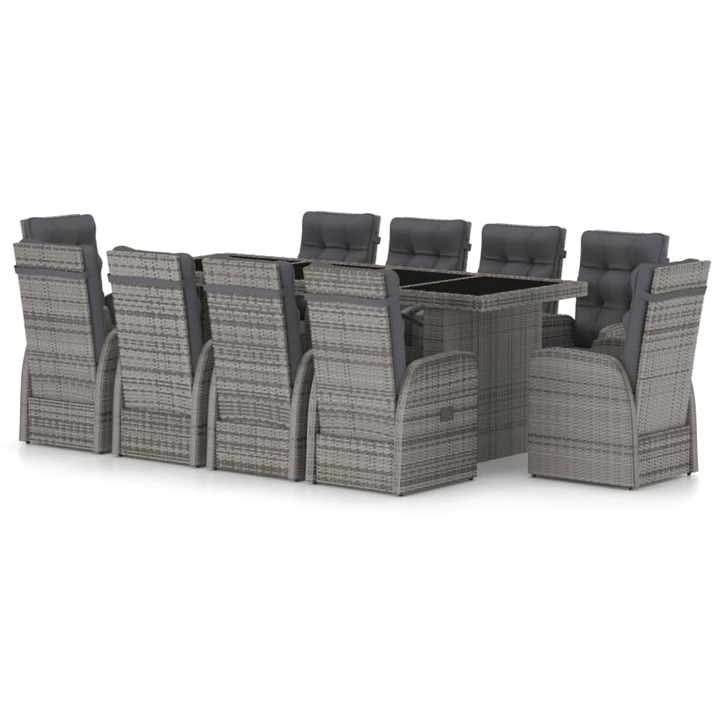 vidaXL 11-cz. zestaw mebli ogrodowych z poduszkami, rattan PE, szary
