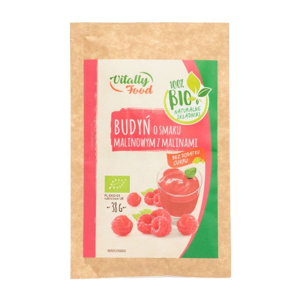 Vitally Food Budyń o smaku malinowym z malinami bez dodatku cukru Bio 38g - Vitally Food