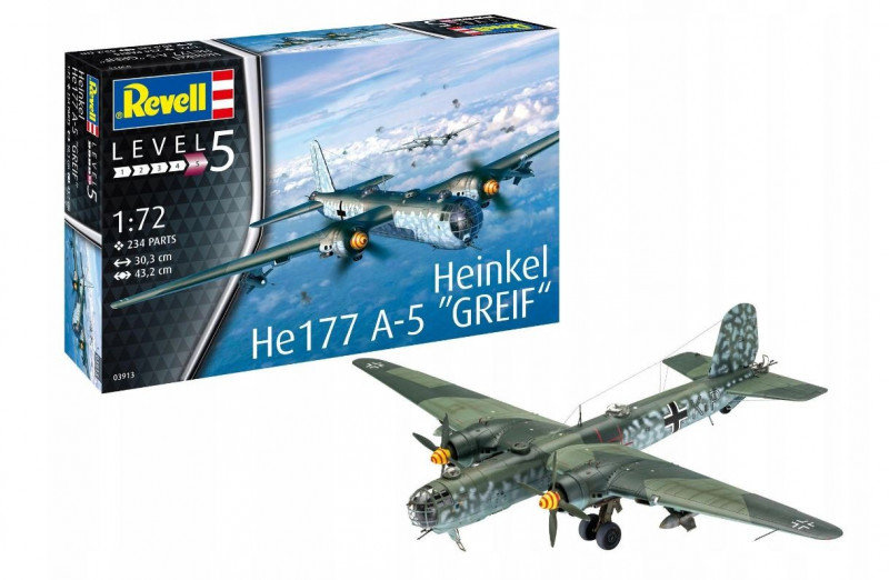 Revell 03913 model Heinkel he177 A-5 chwytu 14 A-5 zestaw w skali 1: 72 Level 5orginalgetreue repliki z wieloma detalami