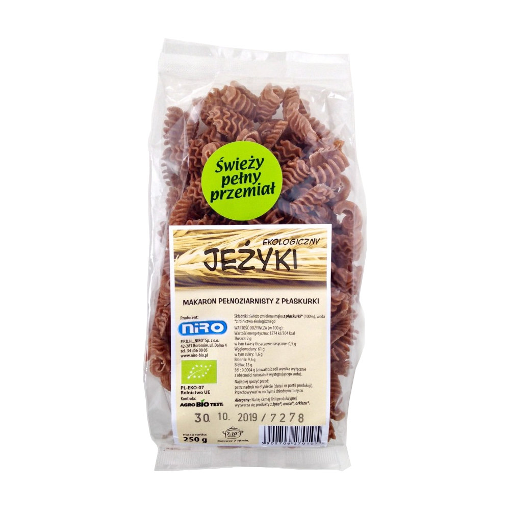 Niro MAKARON (Z PŁASKURKI) PEŁNOZIARNISTY JEŻYKI BIO 250 g -