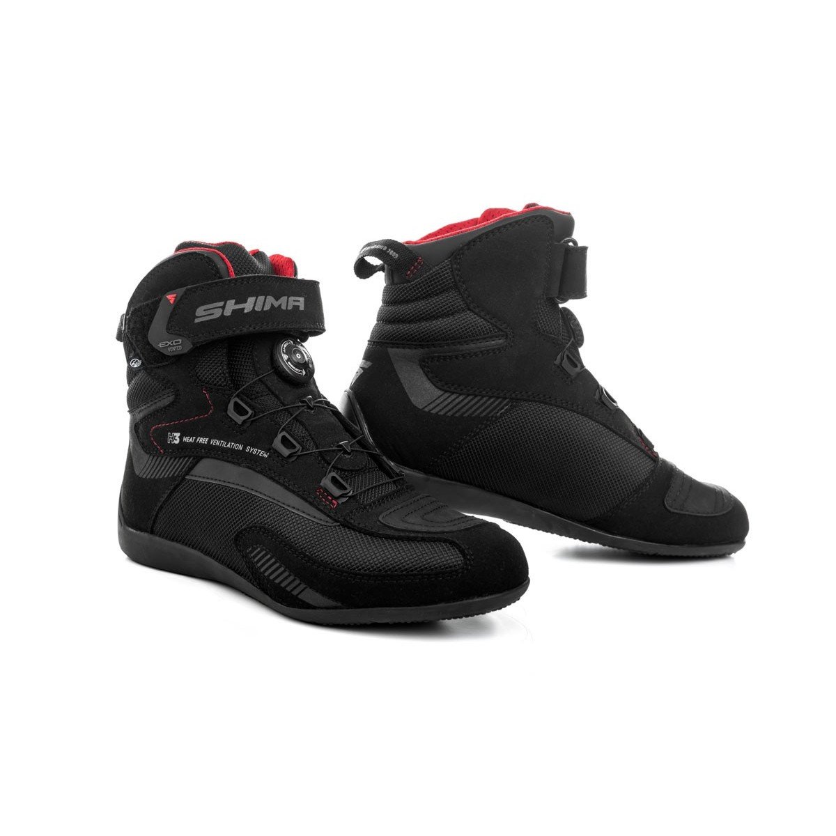 SHIMA EXO Vented damskie buty motocyklowe - przewiewne, wzmocnione, miejskie buty motocyklowe z zapięciem ATOP, ochraniaczami kostki, antypoślizgową podeszwą i nadkładką zmiany biegów (Czarne, 40)