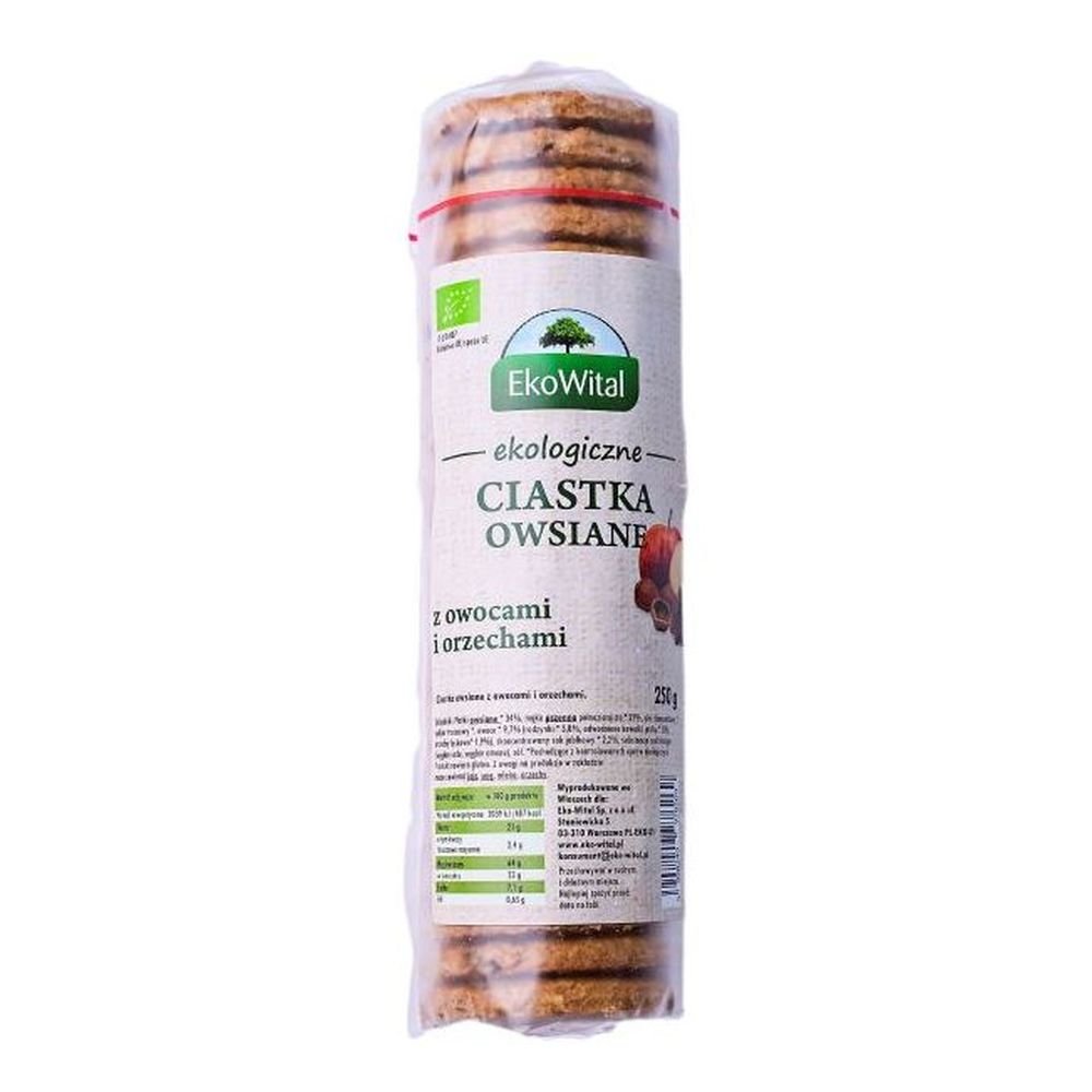 EKO-WITAL SPÓŁKA Z OGRANICZONĄ ODPOWIEDZIALNOŚCIĄ Ciastka owsiane z owocami i orzechami BIO 250 g