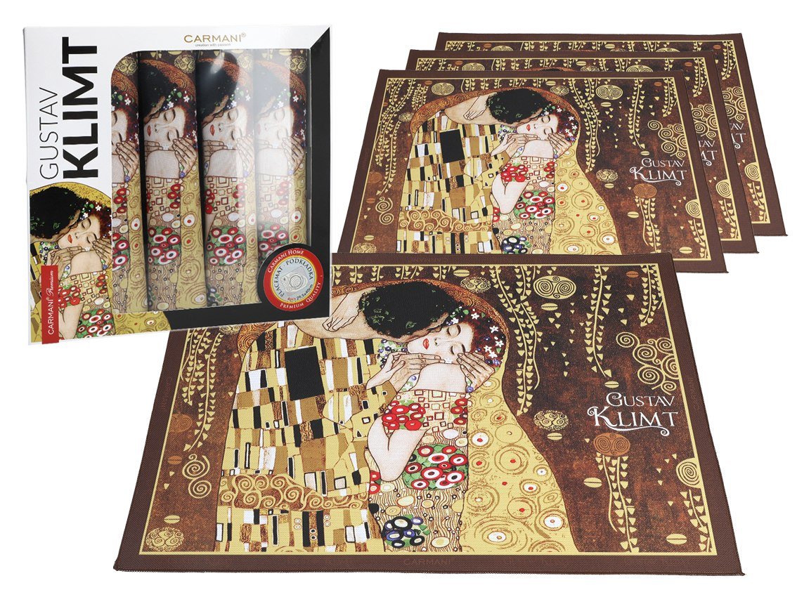Kpl. 4 podkładek na stół - G. Klimt, Pocałunek (brązowe tło) (CARMANI)