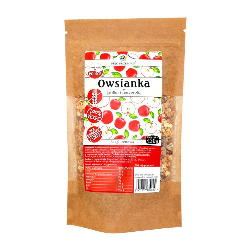 Pięć Przemian Owsianka Jabłko i Porzeczka bezglutenowa 450g -